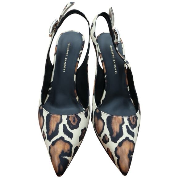 GIUSEPPE ZANOTTI Samia Embellished Leopard Print Satin Slingback Pumps Size 39 - Picture 5 of 15